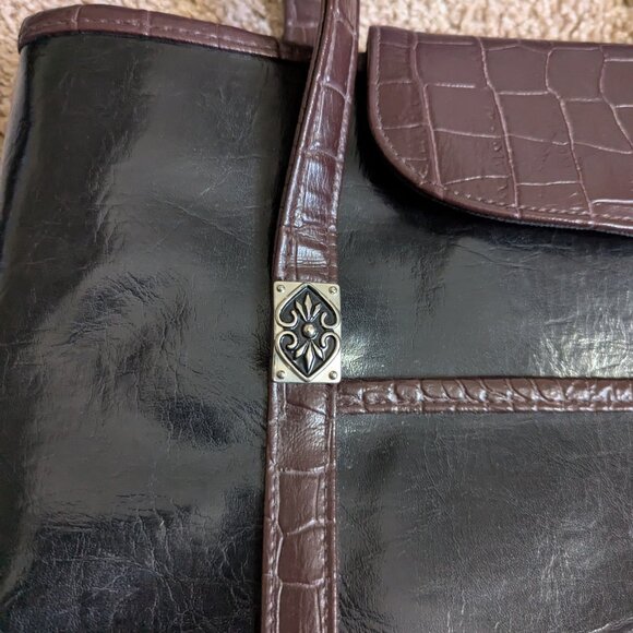 VTG Avon Natori Tote Womens Black Brown Croc Grommets Cotton Lined Vegan Leather - Picture 5 of 10
